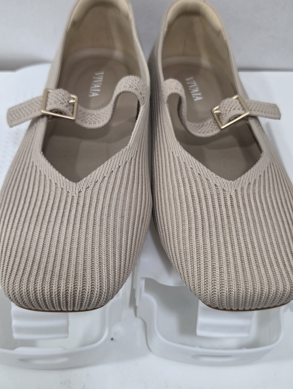 VIVAIA Cream Ribbed Mary Janes Square Toe Knit Ballet Flats Coquette Preppy 6.5 - Picture 5 of 10